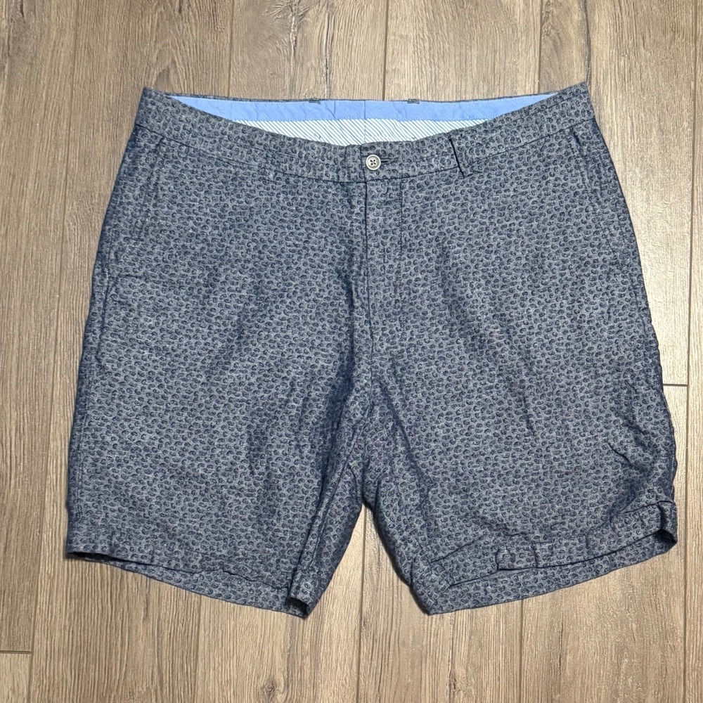 Peter Millar Mens Blue Paisley Flat Front Shorts Size 36 Luxury Casual Golf /8"